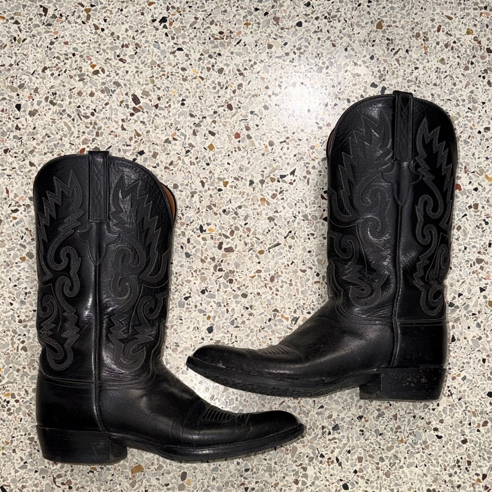 Lucchese men’s black cowboy western boots 9 rodeo leather